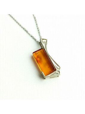New sterling silver modernist Amber Pendant necklace